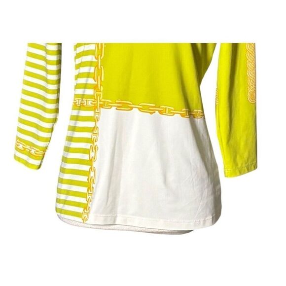 J Mclaughlin Top Size Small Catalina Cloth Green Chain Stripe 3/4 Sleeve Preppy - Picture 4 of 8